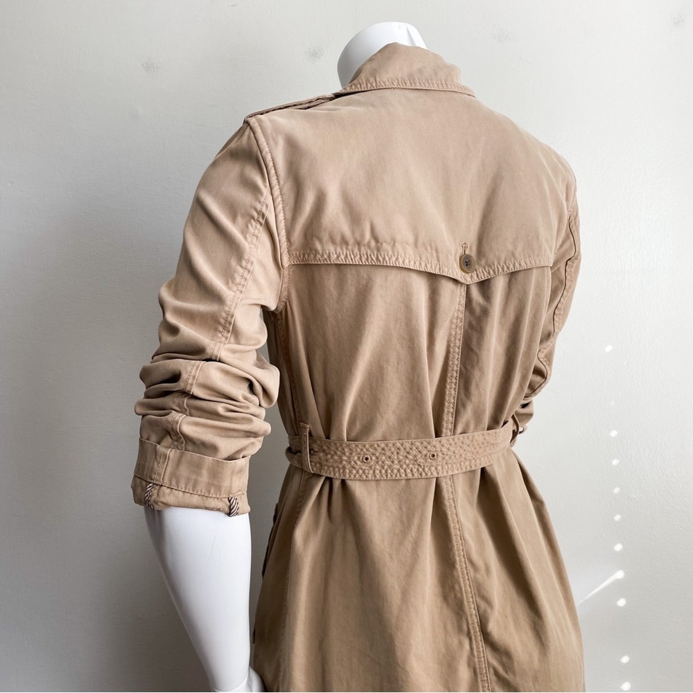 JCrew Icon Trench Coat Classic Tan Camel Preppy Mid-Length Double Breasted Sz 2 - Picture 8 of 12